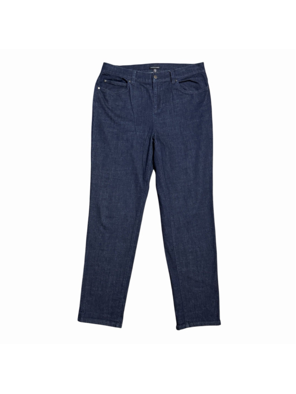 Eileen Fisher Straight Ankle Jeans Cotton Stretch Jeans Dark Wash Medium LKNEW!